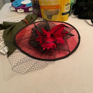 Red and black fascinator for Kentucky Derby days-headband